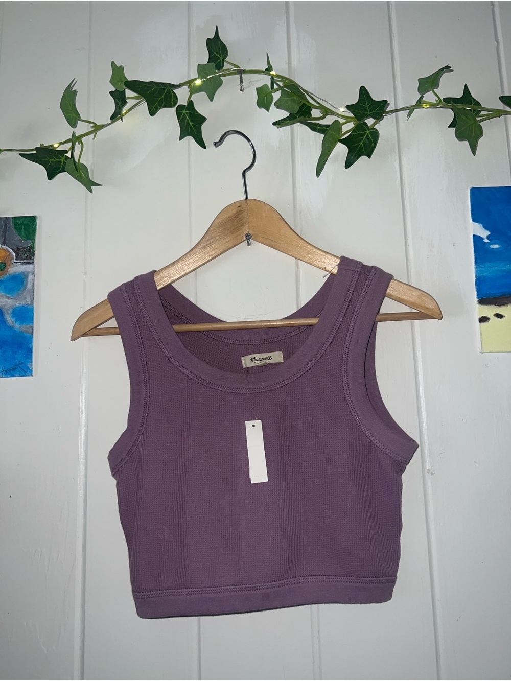 Ribbed Crop Tank Top - Mauve Purple